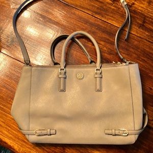 Tori Burch taupe satchel - removable long strap and 2 handles